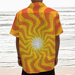 Psychedelic Burning Sun Print Textured Short Sleeve Shirt