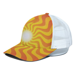 Psychedelic Burning Sun Print White Mesh Trucker Cap