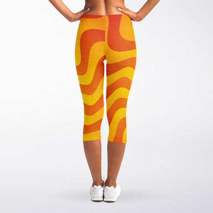 Psychedelic Burning Sun Print Women's Capri Leggings