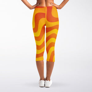 Psychedelic Burning Sun Print Women's Capri Leggings