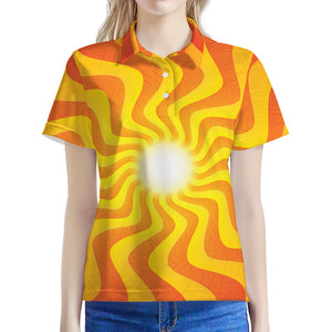 Psychedelic Burning Sun Print Women's Polo Shirt