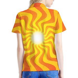 Psychedelic Burning Sun Print Women's Polo Shirt