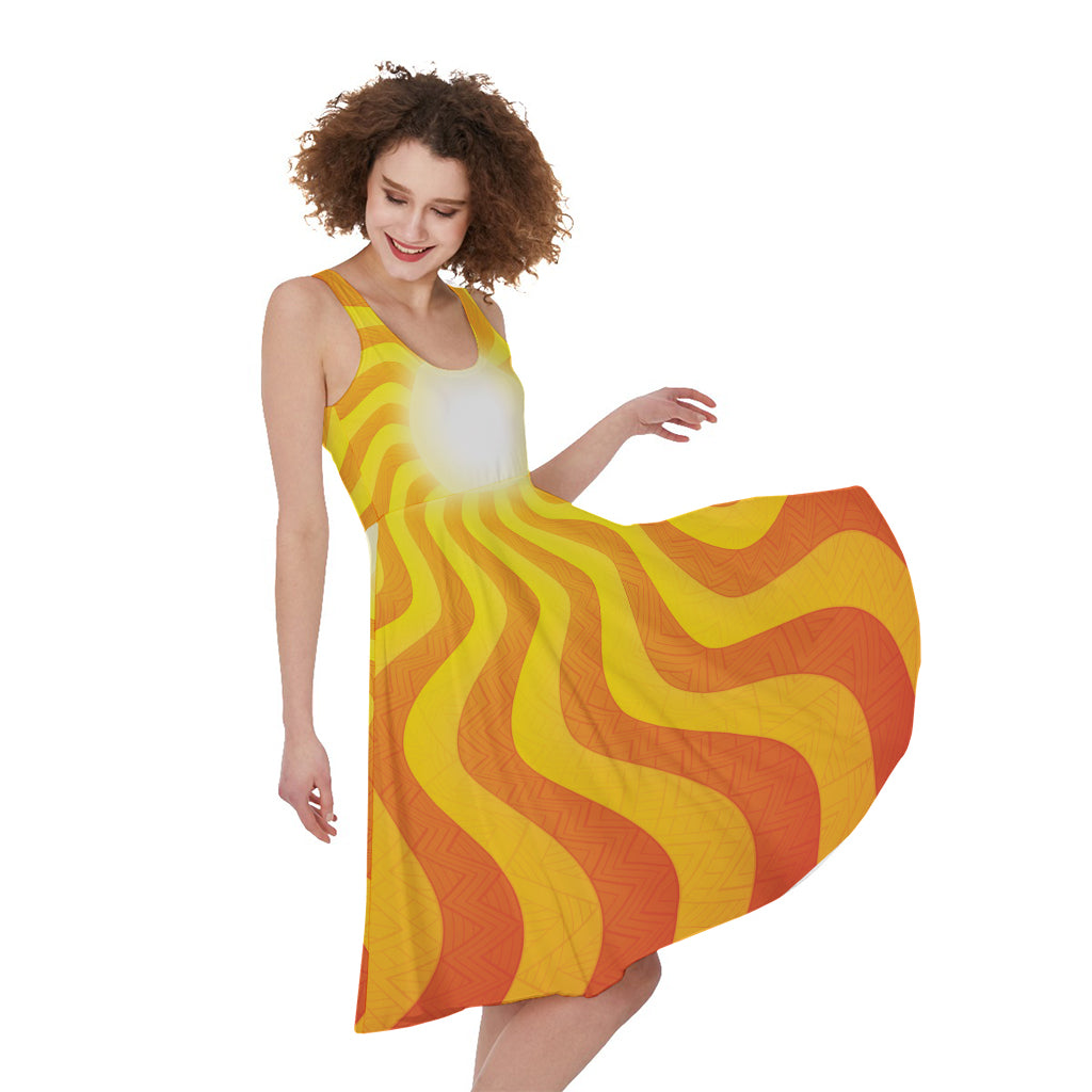 Psychedelic Burning Sun Print Women's Sleeveless Dress