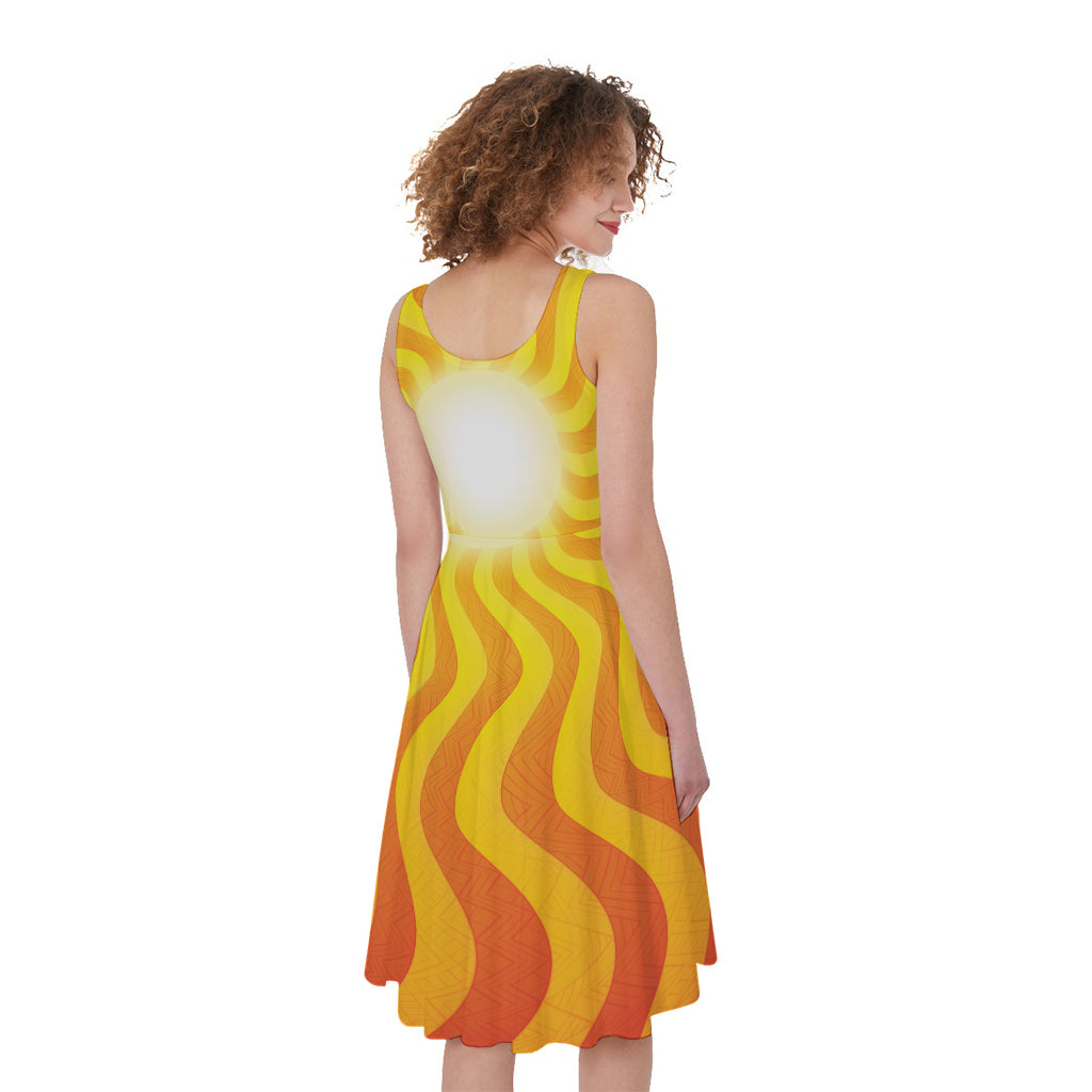 Psychedelic Burning Sun Print Women's Sleeveless Dress