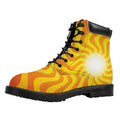 Psychedelic Burning Sun Print Padded Collar Lace Up Boots