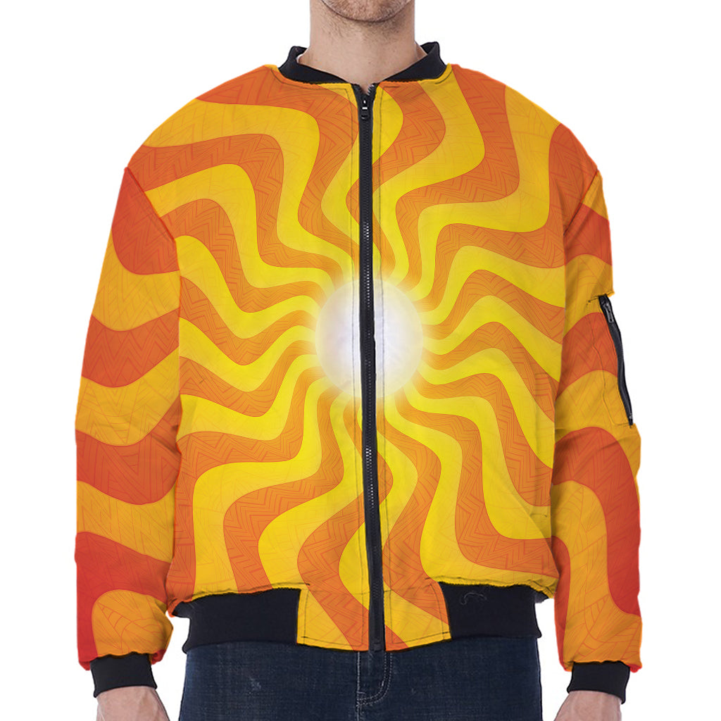 Psychedelic Burning Sun Print Zip Sleeve Bomber Jacket