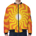 Psychedelic Burning Sun Print Zip Sleeve Bomber Jacket