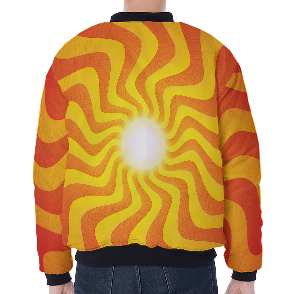 Psychedelic Burning Sun Print Zip Sleeve Bomber Jacket