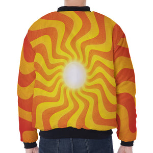 Psychedelic Burning Sun Print Zip Sleeve Bomber Jacket