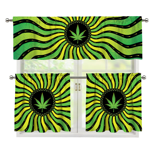 Psychedelic Cannabis Leaf Print 3 Piece Kitchen Curtains