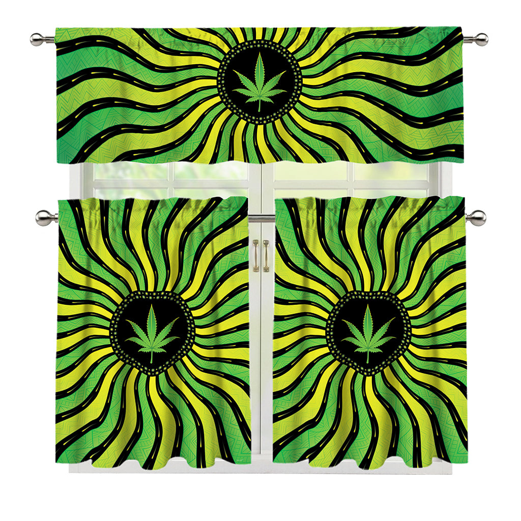 Psychedelic Cannabis Leaf Print 3 Piece Kitchen Curtains
