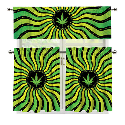 Psychedelic Cannabis Leaf Print 3 Piece Kitchen Curtains