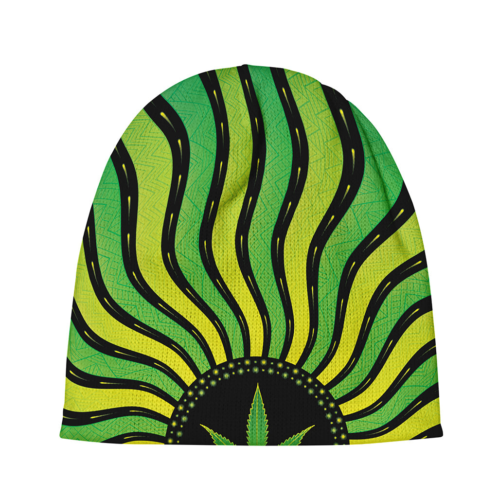 Psychedelic Cannabis Leaf Print Beanie