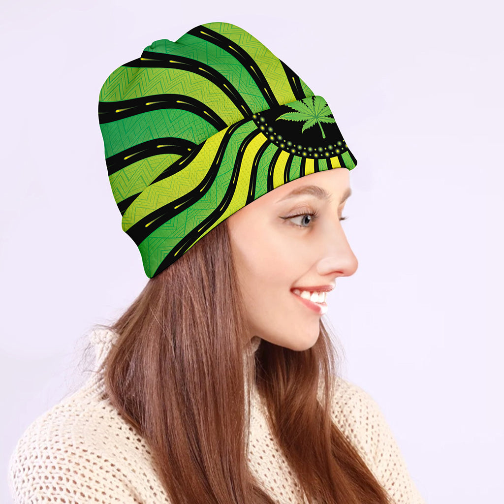 Psychedelic Cannabis Leaf Print Beanie