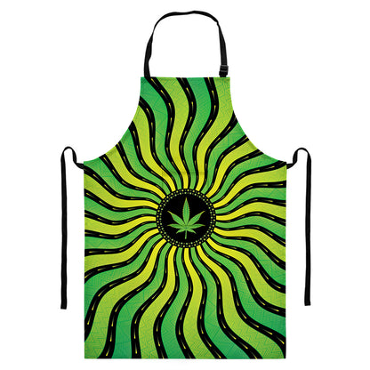 Psychedelic Cannabis Leaf Print Bib Apron With Pocket