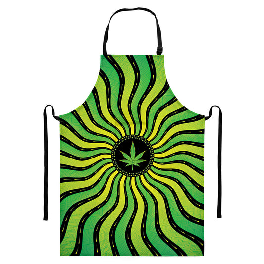Psychedelic Cannabis Leaf Print Bib Apron With Pocket