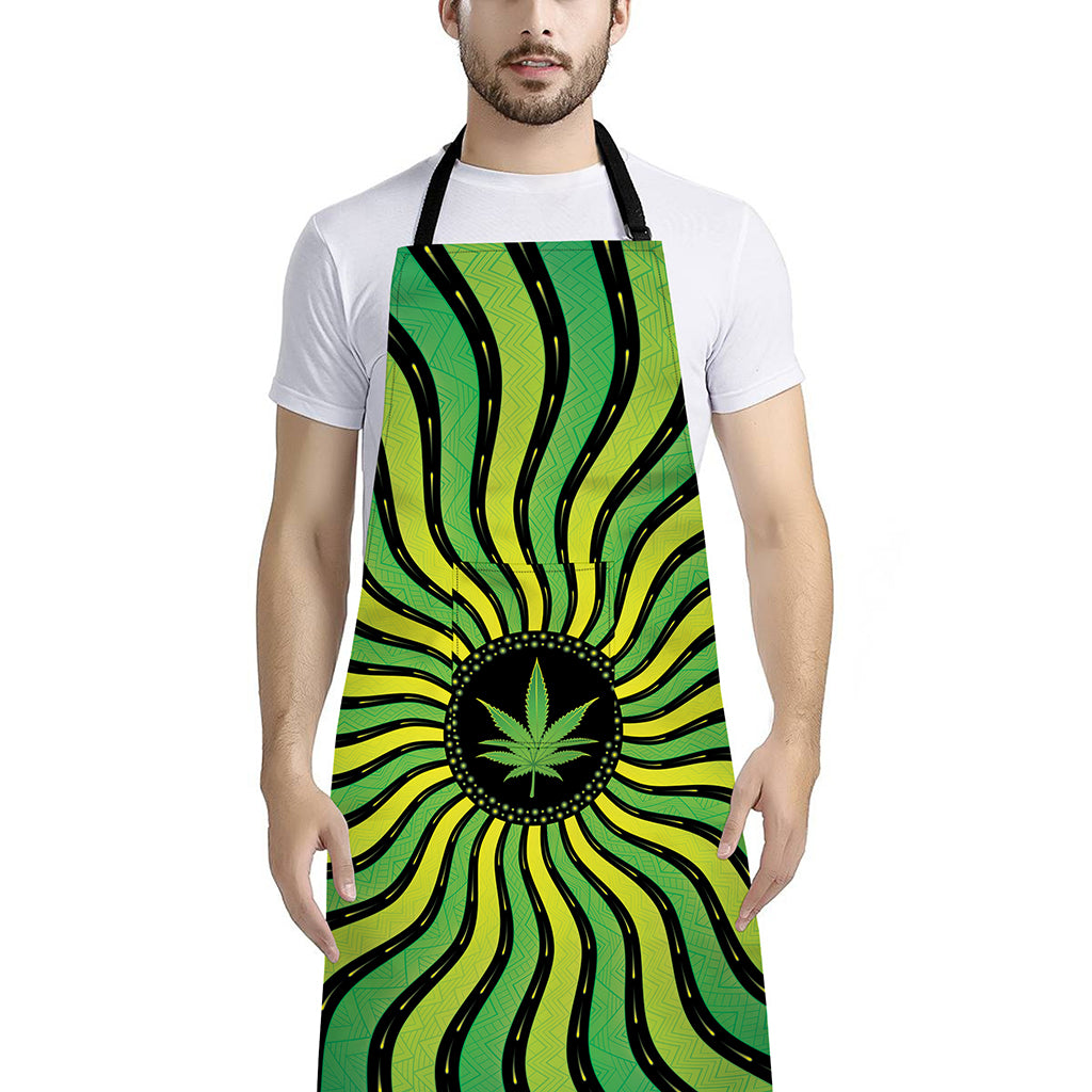 Psychedelic Cannabis Leaf Print Bib Apron With Pocket