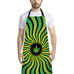 Psychedelic Cannabis Leaf Print Bib Apron With Pocket