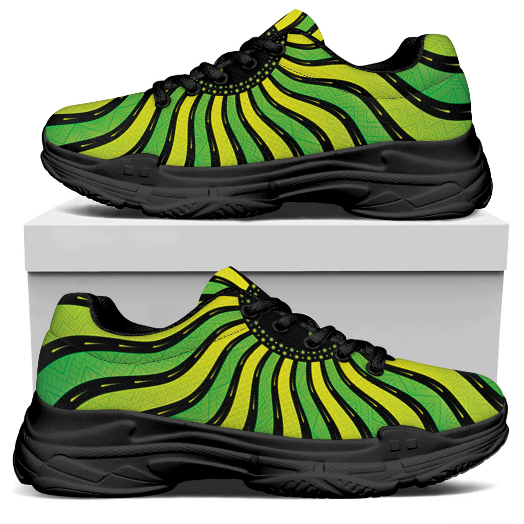 Psychedelic Cannabis Leaf Print Black Chunky Shoes
