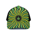 Psychedelic Cannabis Leaf Print Black Mesh Trucker Hat