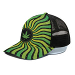 Psychedelic Cannabis Leaf Print Black Mesh Trucker Cap