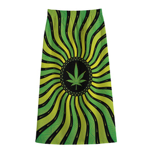 Psychedelic Cannabis Leaf Print Cotton Front Slit Maxi Skirt