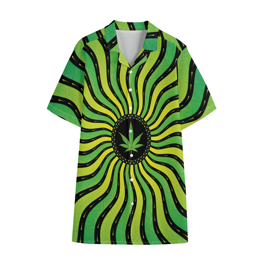 Psychedelic Cannabis Leaf Print Cotton Hawaiian Shirt
