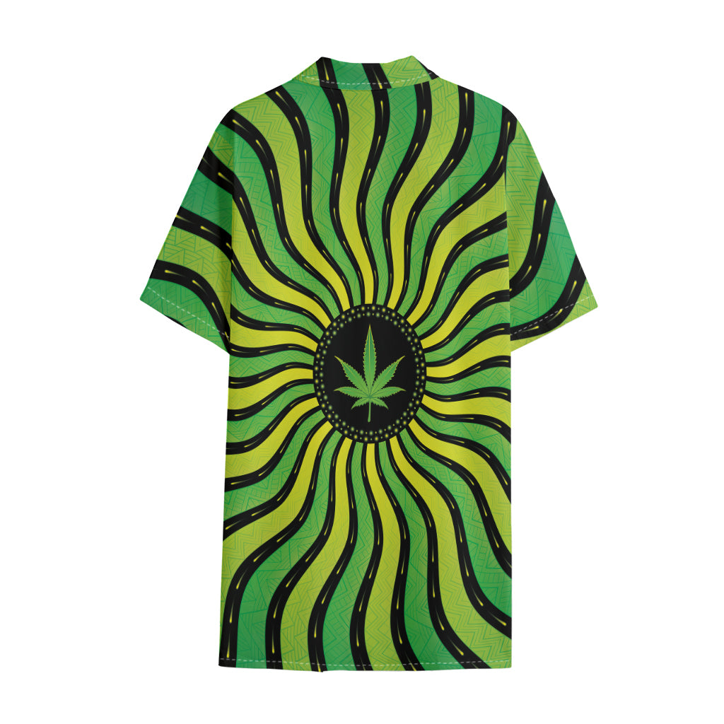 Psychedelic Cannabis Leaf Print Cotton Hawaiian Shirt