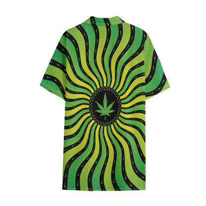 Psychedelic Cannabis Leaf Print Cotton Hawaiian Shirt