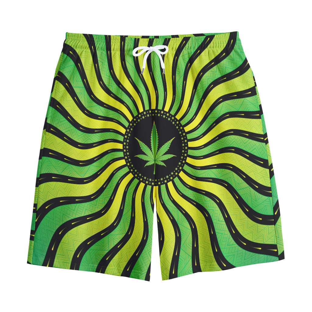 Psychedelic Cannabis Leaf Print Cotton Shorts