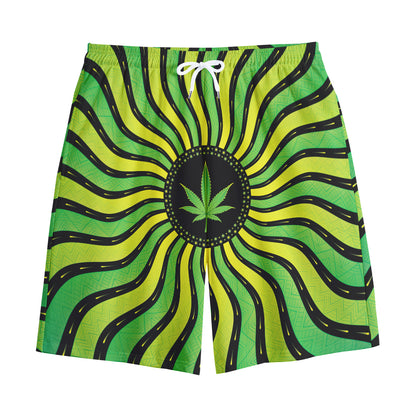 Psychedelic Cannabis Leaf Print Cotton Shorts