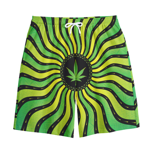 Psychedelic Cannabis Leaf Print Cotton Shorts