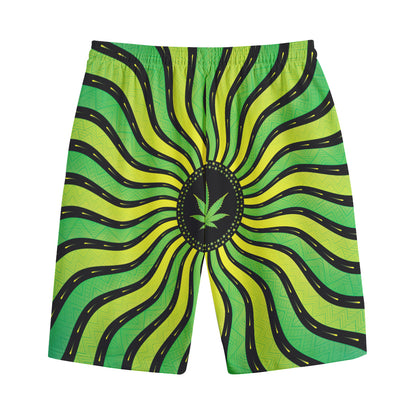 Psychedelic Cannabis Leaf Print Cotton Shorts