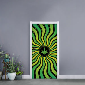 Psychedelic Cannabis Leaf Print Door Sticker