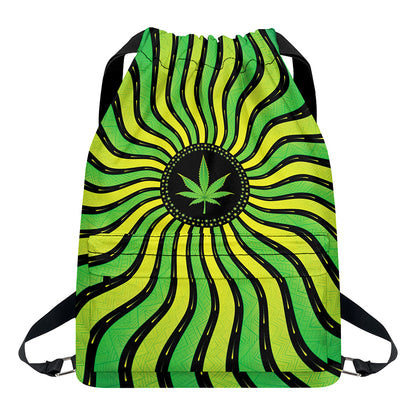 Psychedelic Cannabis Leaf Print Drawstring Backpack