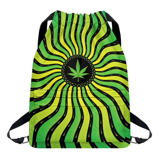 Psychedelic Cannabis Leaf Print Drawstring Backpack