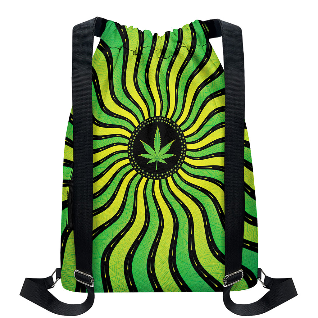 Psychedelic Cannabis Leaf Print Drawstring Backpack