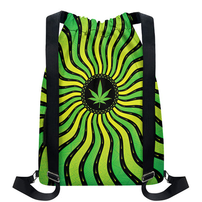 Psychedelic Cannabis Leaf Print Drawstring Backpack