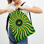 Psychedelic Cannabis Leaf Print Drawstring Backpack