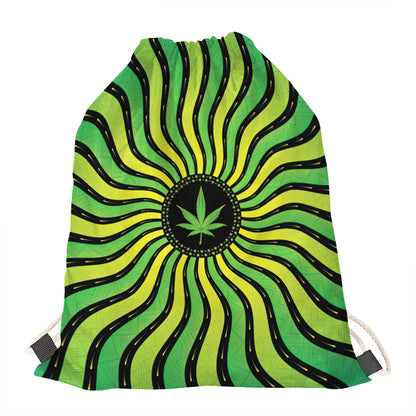 Psychedelic Cannabis Leaf Print Drawstring Bag