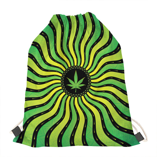 Psychedelic Cannabis Leaf Print Drawstring Bag