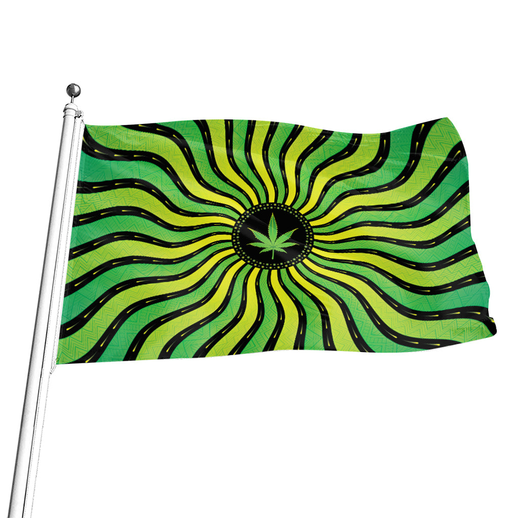Psychedelic Cannabis Leaf Print Flag