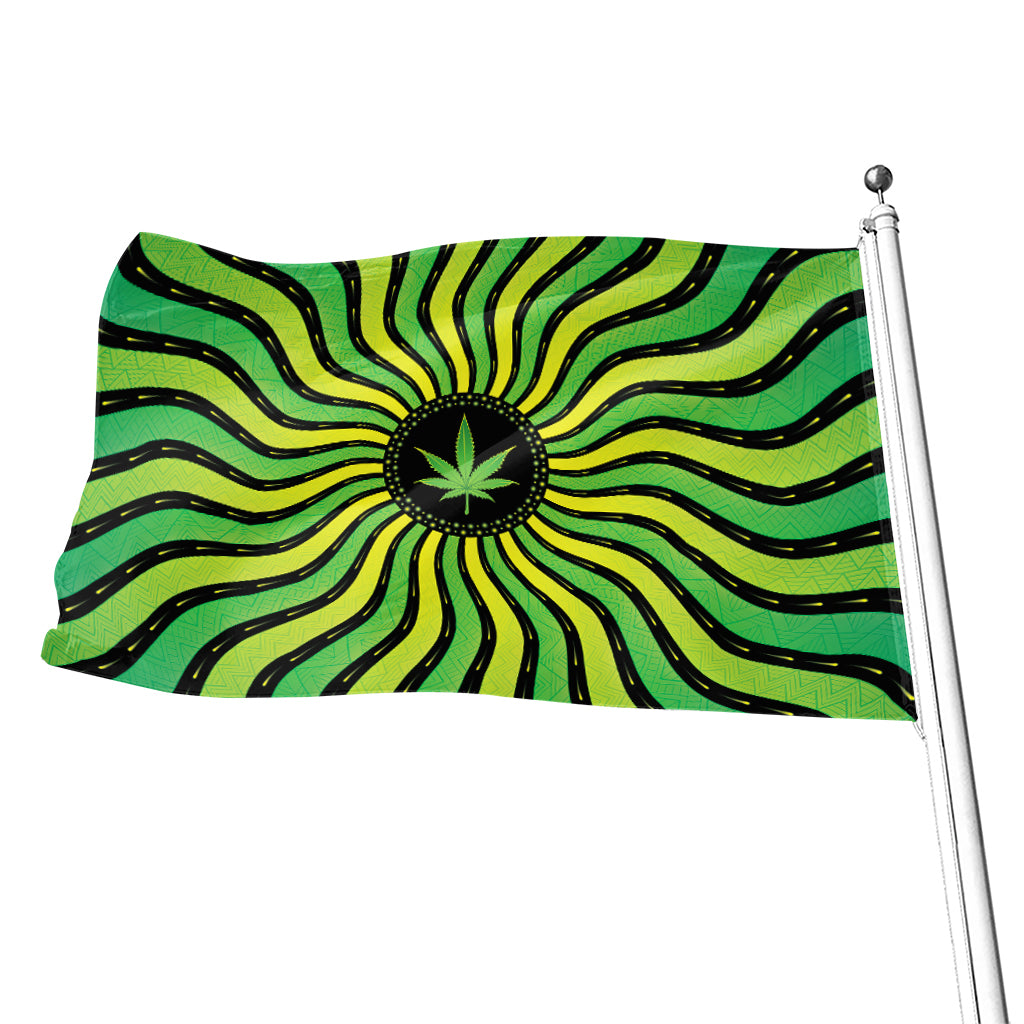 Psychedelic Cannabis Leaf Print Flag