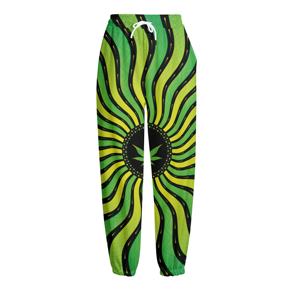 Psychedelic Cannabis Leaf Print Fleece Lined Knit Pants