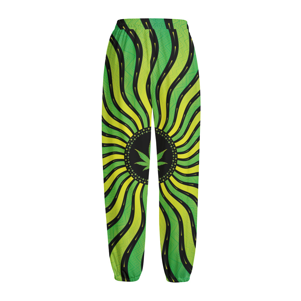 Psychedelic Cannabis Leaf Print Fleece Lined Knit Pants
