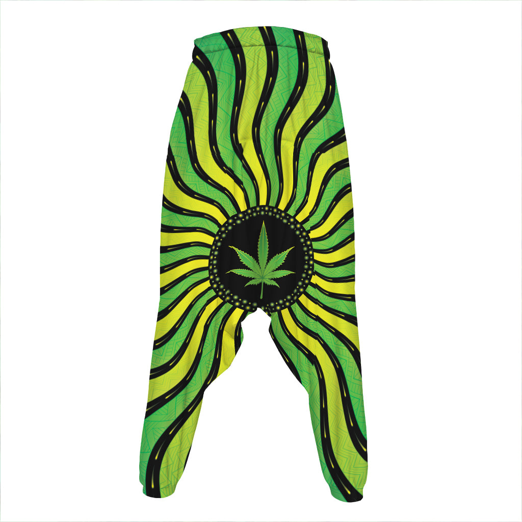 Psychedelic Cannabis Leaf Print Hammer Pants