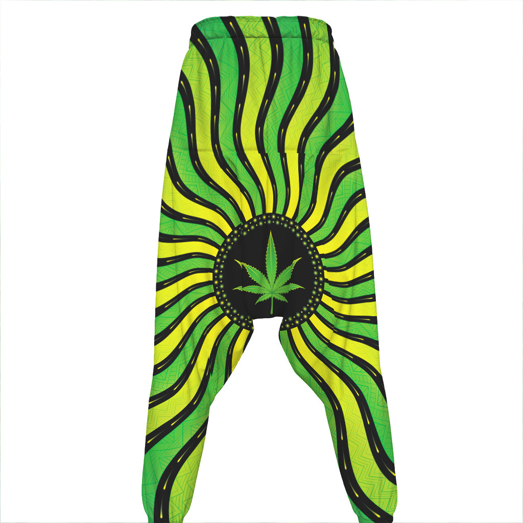 Psychedelic Cannabis Leaf Print Hammer Pants