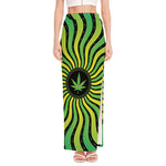 Psychedelic Cannabis Leaf Print High Slit Maxi Skirt