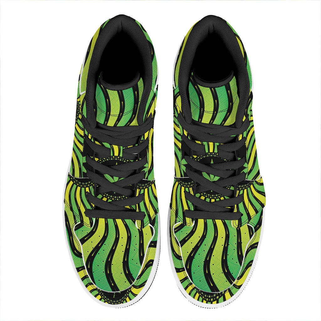 Psychedelic Cannabis Leaf Print High Top Leather Sneakers