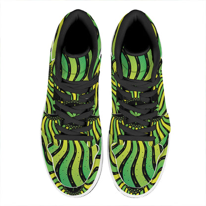 Psychedelic Cannabis Leaf Print High Top Leather Sneakers